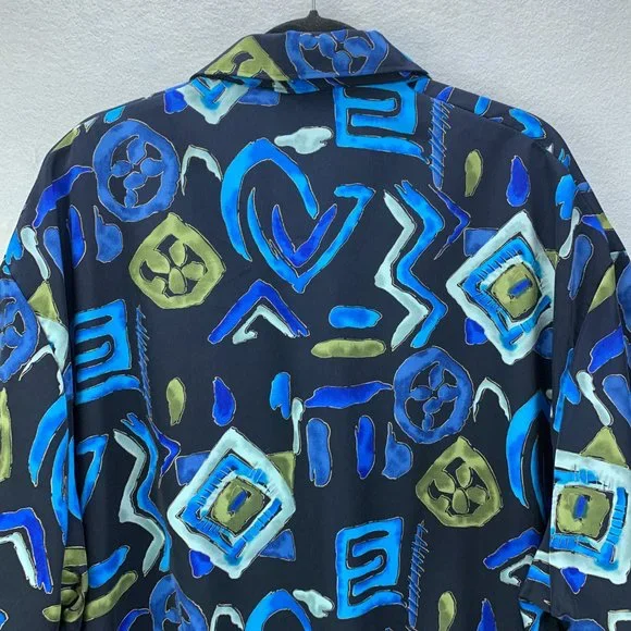 **SOLD**Alan Stuart Shirt Mens XXL 2XL Blue Abstract Art Pullover Banded Pocket - Picture 6 of 13
